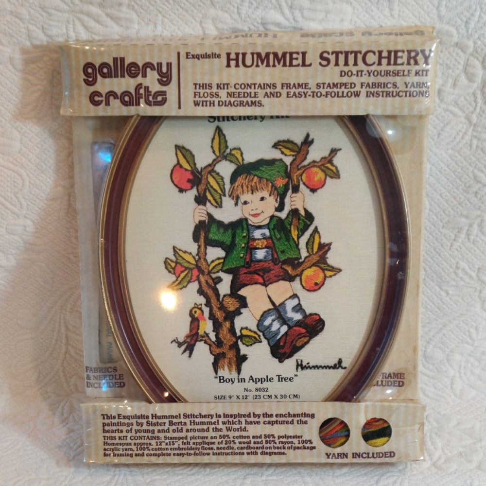 Gallery Crafts Hummel Stitchery Kit " boy in apple tree" Vintage 1976